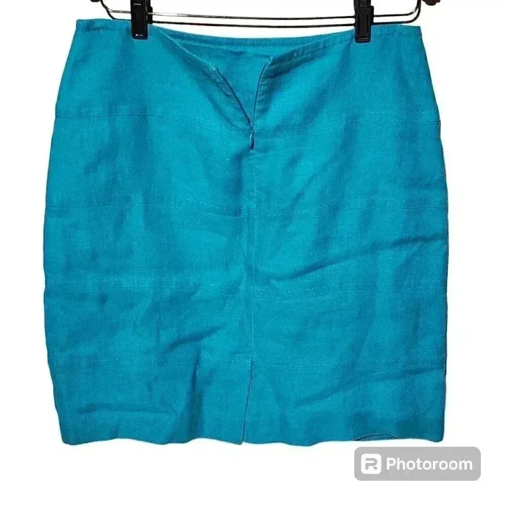 Womens Banana Republic Turquoise Linen Stitch Skirt Size 4 Lined Zipper Mini - Picture 3 of 5